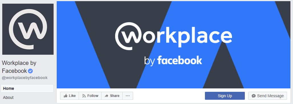 Start by visiting facebook.com/workplacebyfacebook and click the blue 'Sign Up' button
