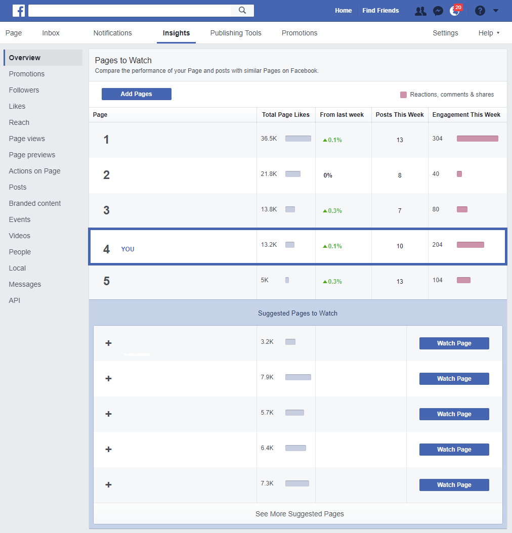 A screenshot of the Pages to Watch tool