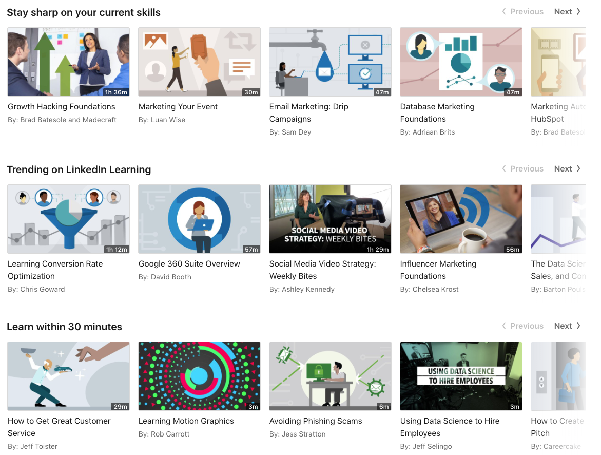 LinkedIn Learning Example Digital Courses