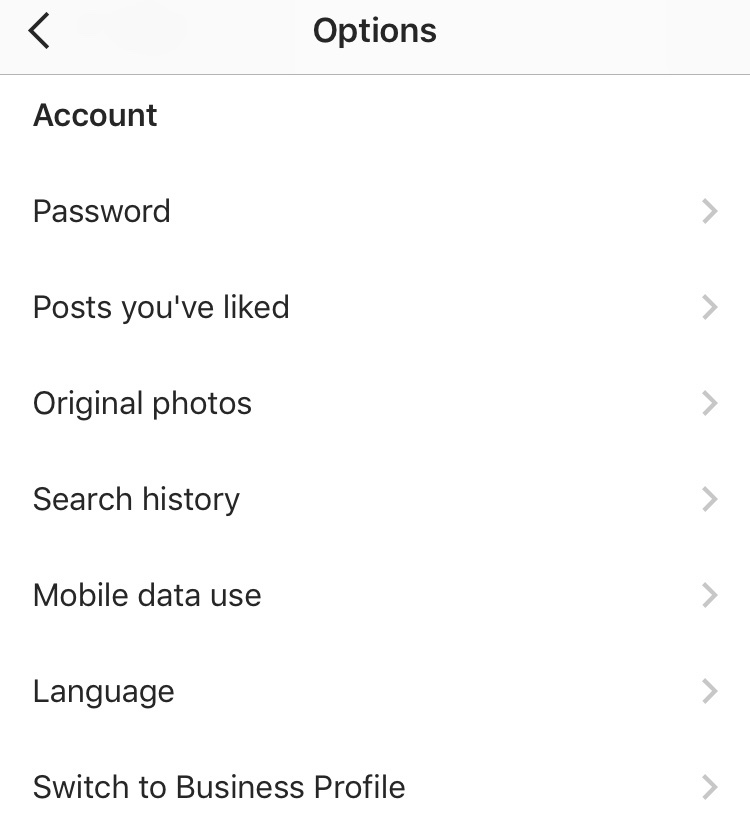 Instagram settings options