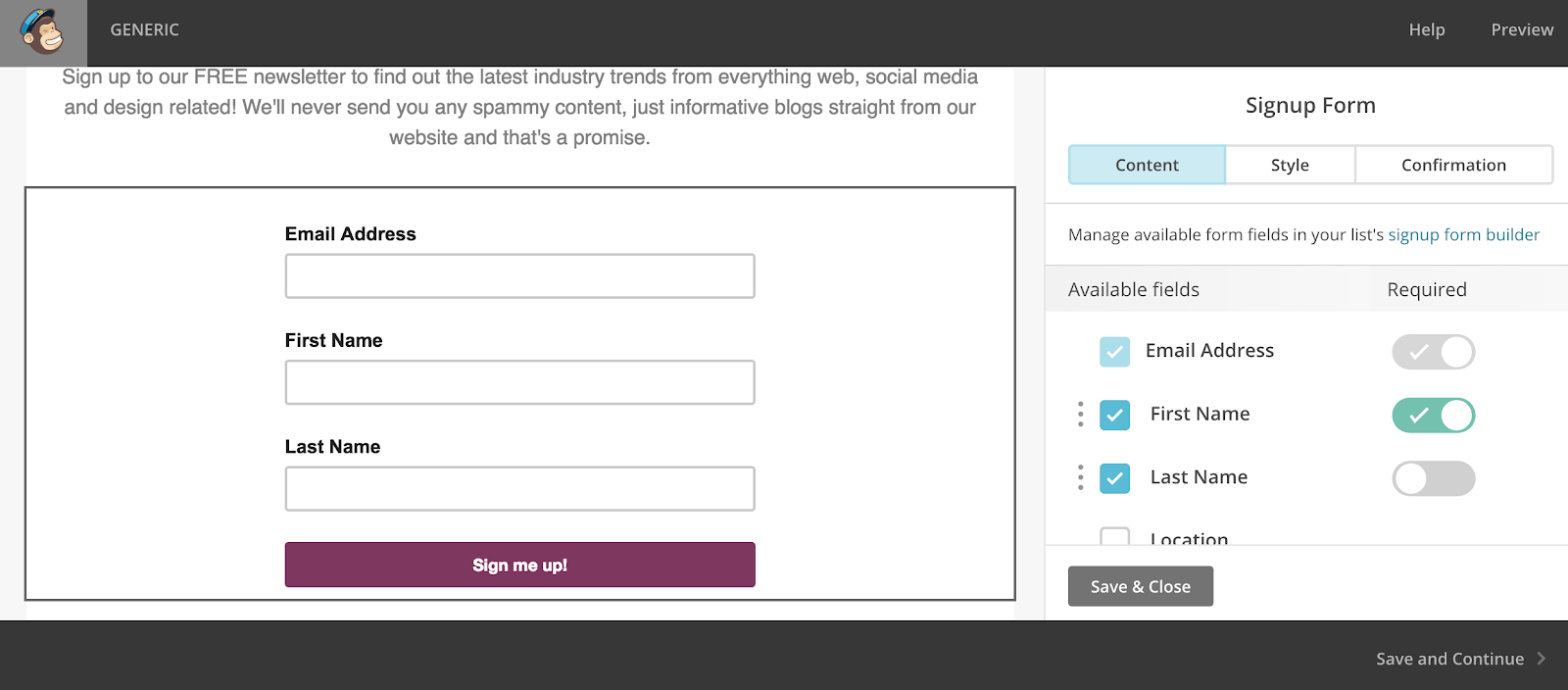 MailChimp Landing Page Signup Form