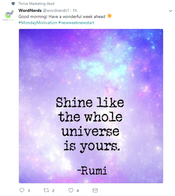 Twitter post which Thrive has liked shown on the feed