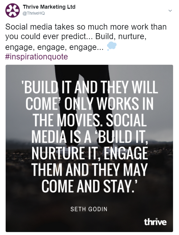 Thrive Marketing tweet about social media techniques with adjoining image